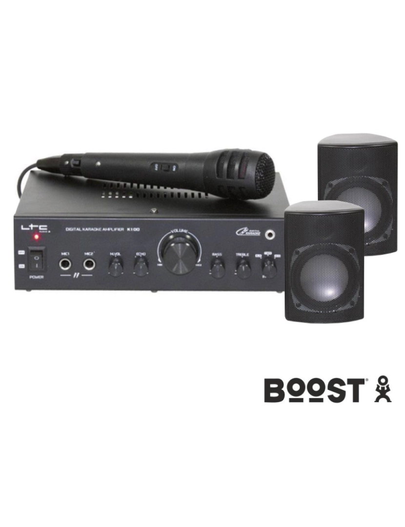 Boost - Conjunto Karaoke Amplificador 2x20w 2 Colunas Mic BOOST