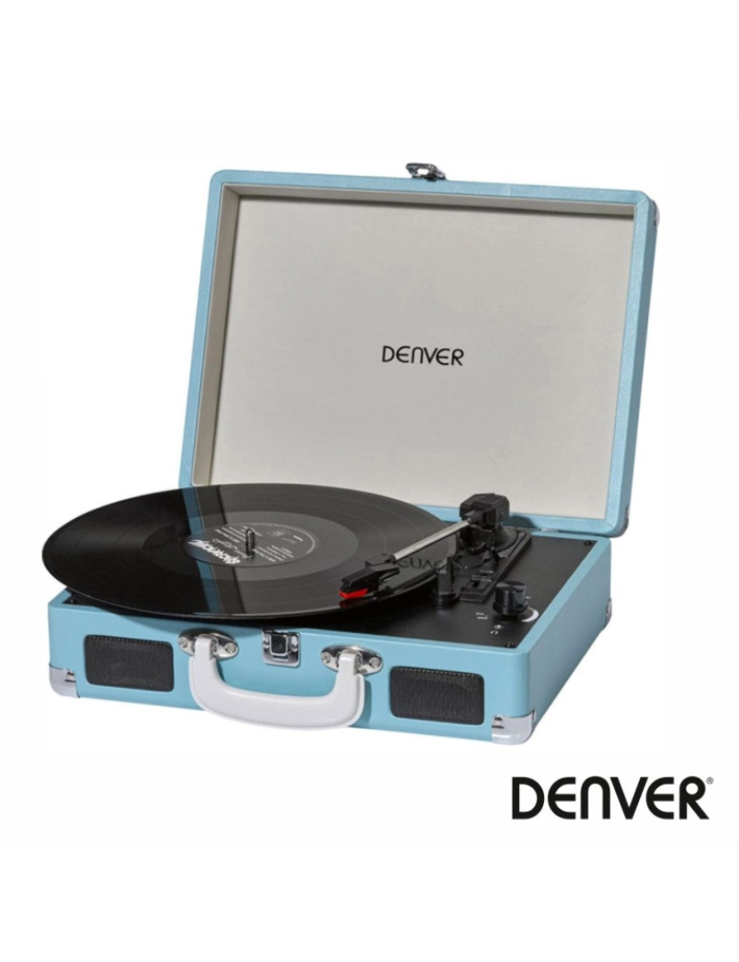 Denver - Gira-Discos 33/45/78rpm Vintage 2x1w Preto Azul