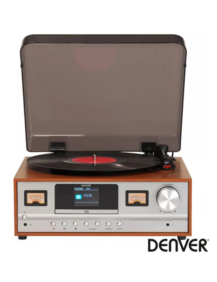 Denver - Gira-Discos 33/45/78RPM Vintage 2x5W Madeira Clara DENVER
