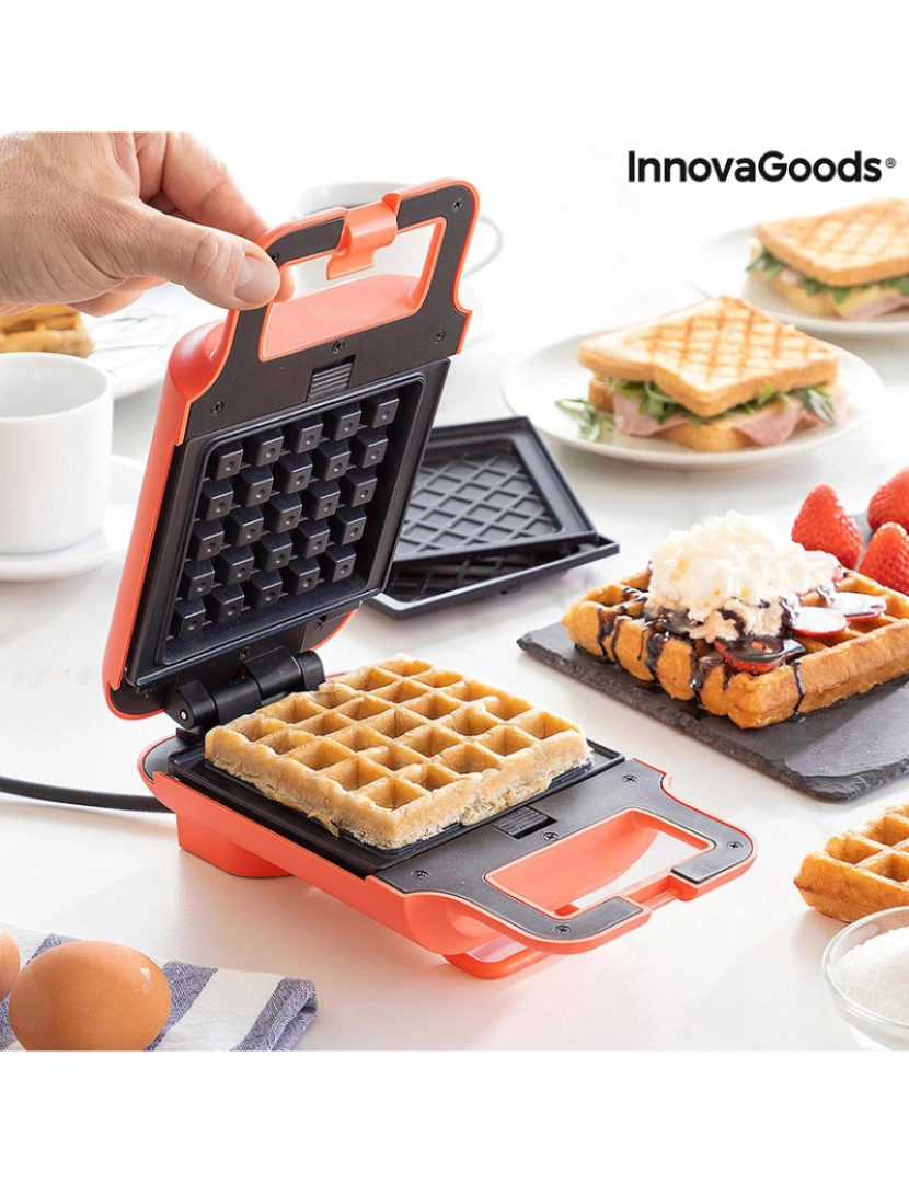 Innovagoods - Máquina de Waffles e Sanduíches 2 Em 1 C/ Receitas Wafflicher 
