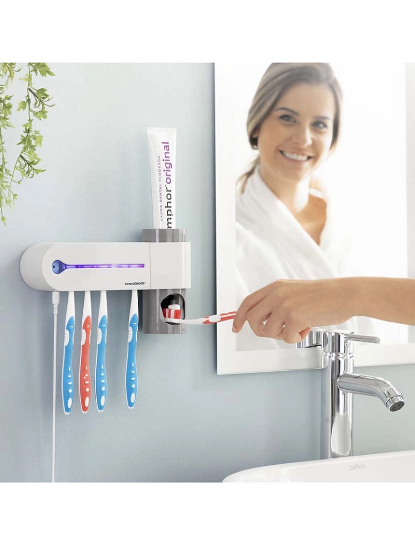 Innovagoods - Esterilizador UV de Escovas de Dentes com Suporte e Dispensador de Pasta de Dentes Smiluv 