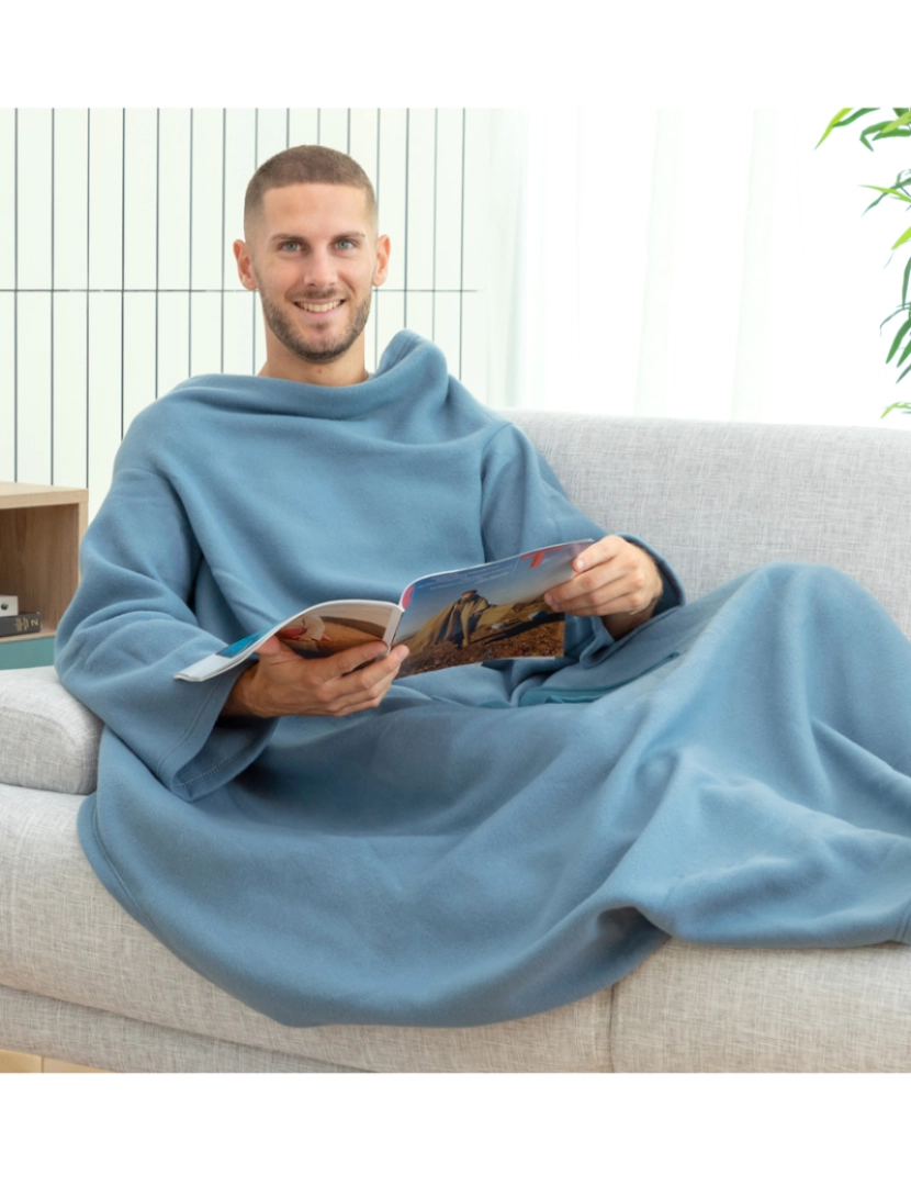 Innovagoods - Cobertor com Mangas Individual com Bolso Central Faboulazy Azul