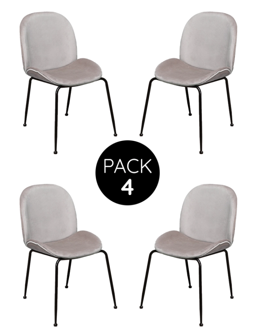 CH - Pack 4 Cadeiras Modern Veludo Metal Bege