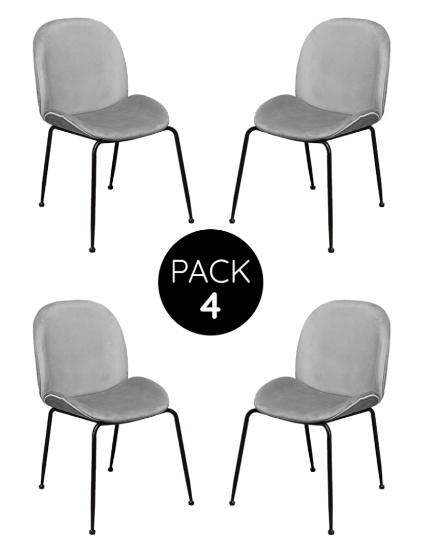 CH - Pack 4 Cadeiras Modern Veludo Metal Cinza Claro