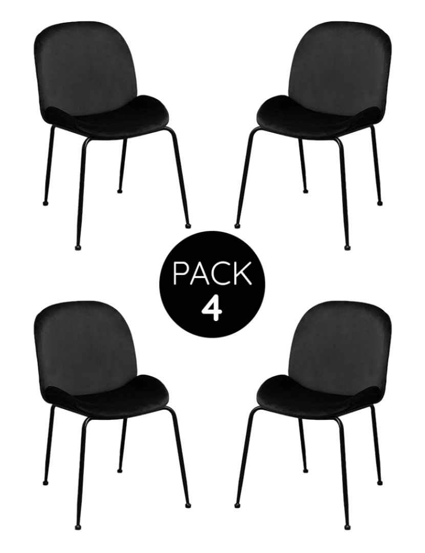 CH - Pack 4 Cadeiras Modern Veludo Metal Preta
