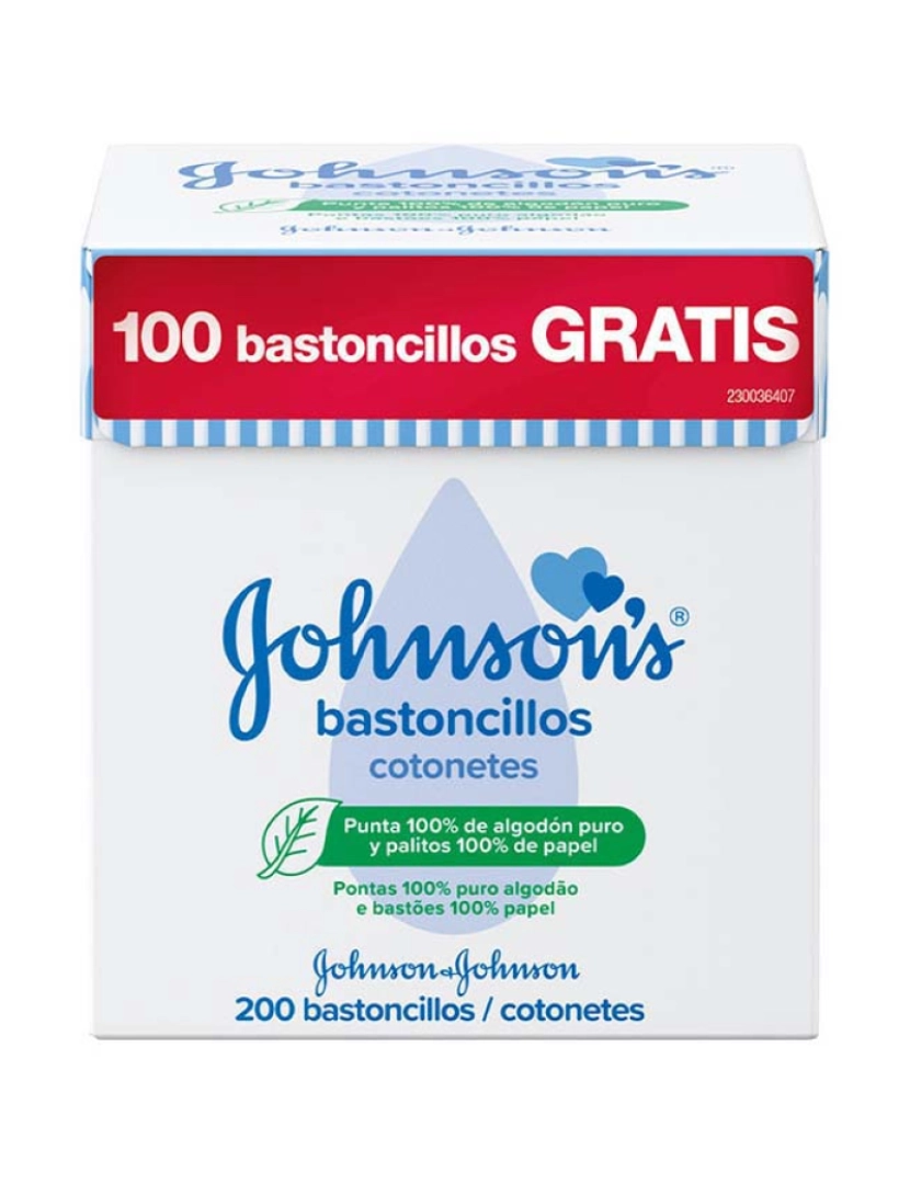 Johnson's - Cotonetes de bebê 100% - bastões de papel 200 U