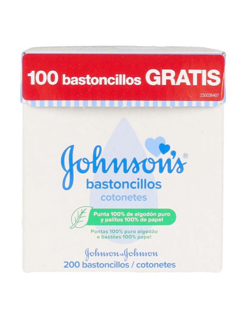 Johnson's - Cotonetes de bebê 100% - bastões de papel 200 U