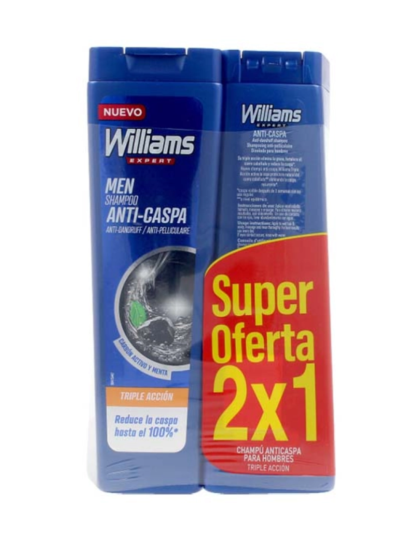 Williams - Coffret Champô x3 Anti-Caspa Carvão 2x250Ml