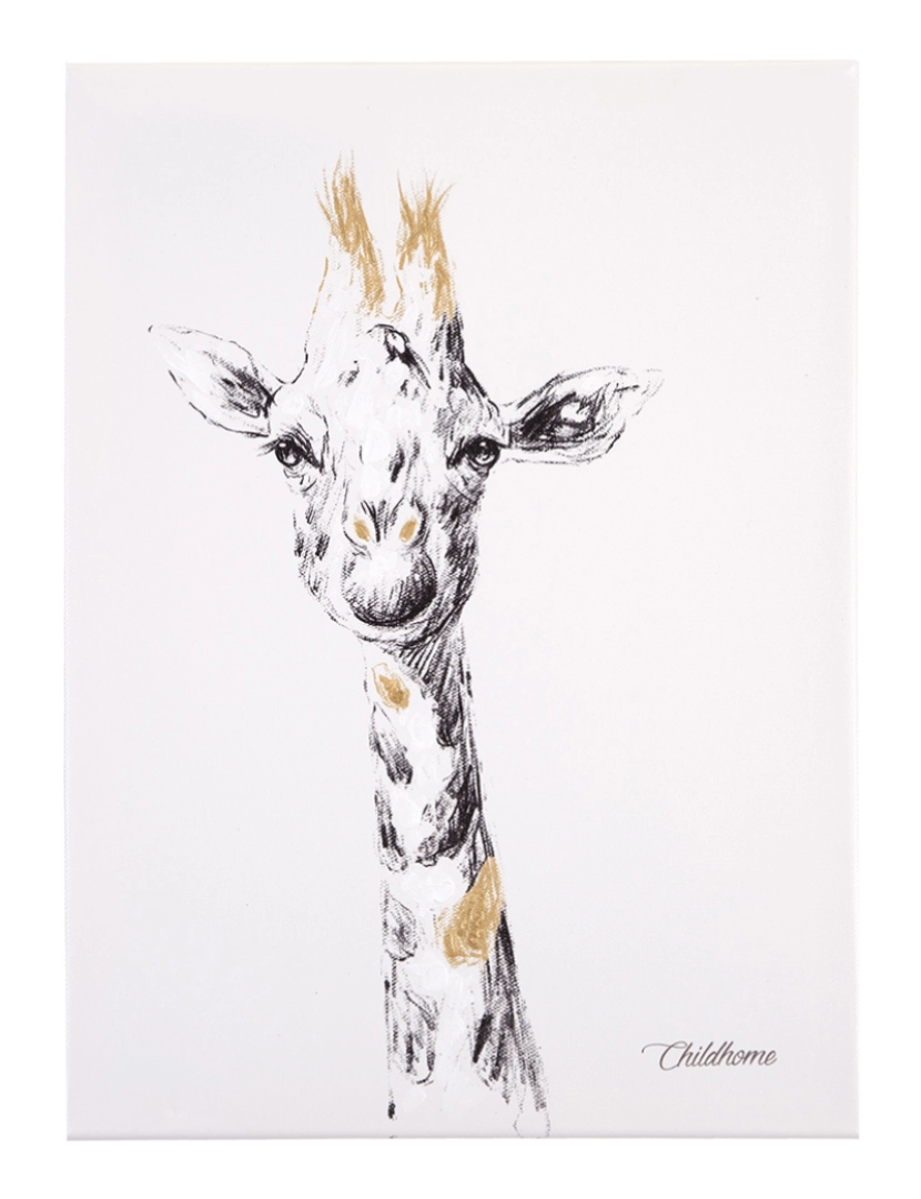 Childhome - Quadro Pintado A Óleo Girafa + Dourado