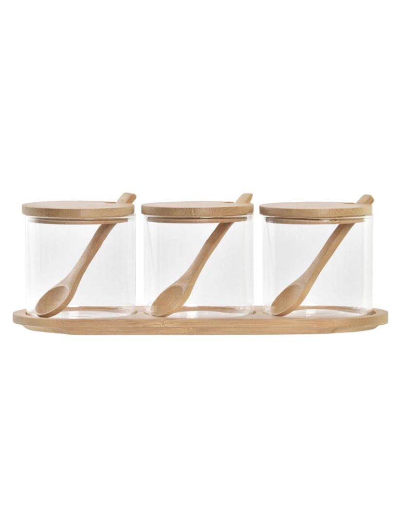 DKD Home - Açucareiro DKD Home Decor Básico Transparente Natural Bambu 3 Peças 8,5 cm 29 x 10 x 10 cm