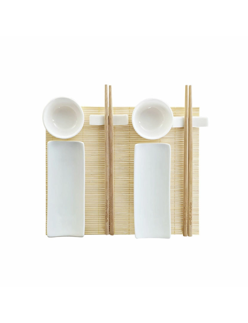 DKD Home - Conjunto de sushi DKD Home Decor Bambu Grés Branco Natural Oriental 28,5 x 19,5 x 3,3 cm (9 Peças) (28,5 x 19,5 x 3,3 cm)