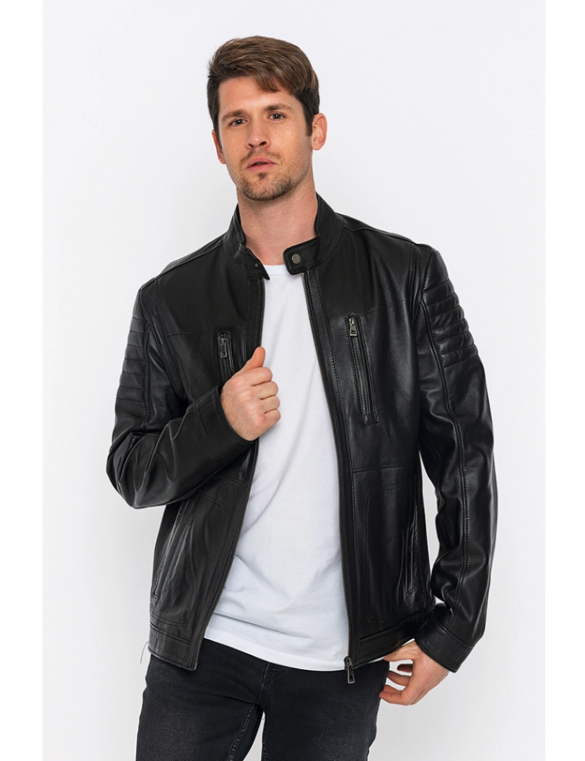 Basics&More - Blusão De Couro Homem Preto 3XL