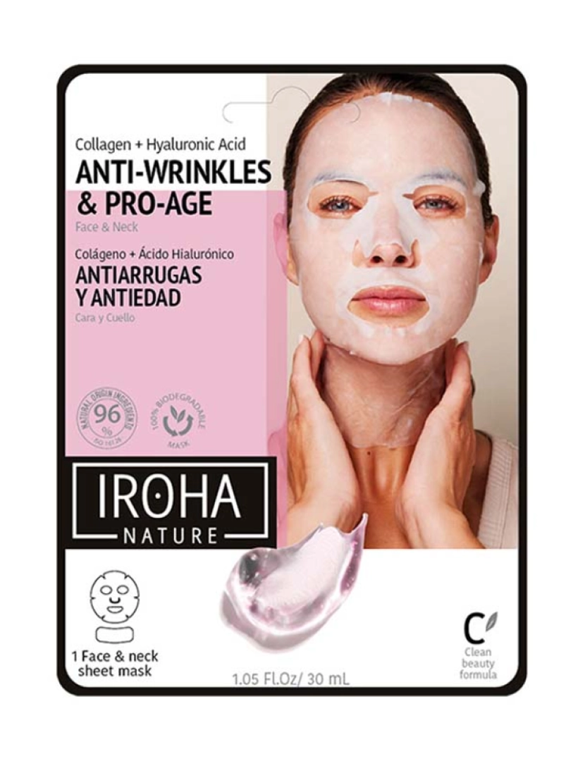 Iroha - Máscara 100% Algodão Rosto & Pescoço Collagen-Antiage