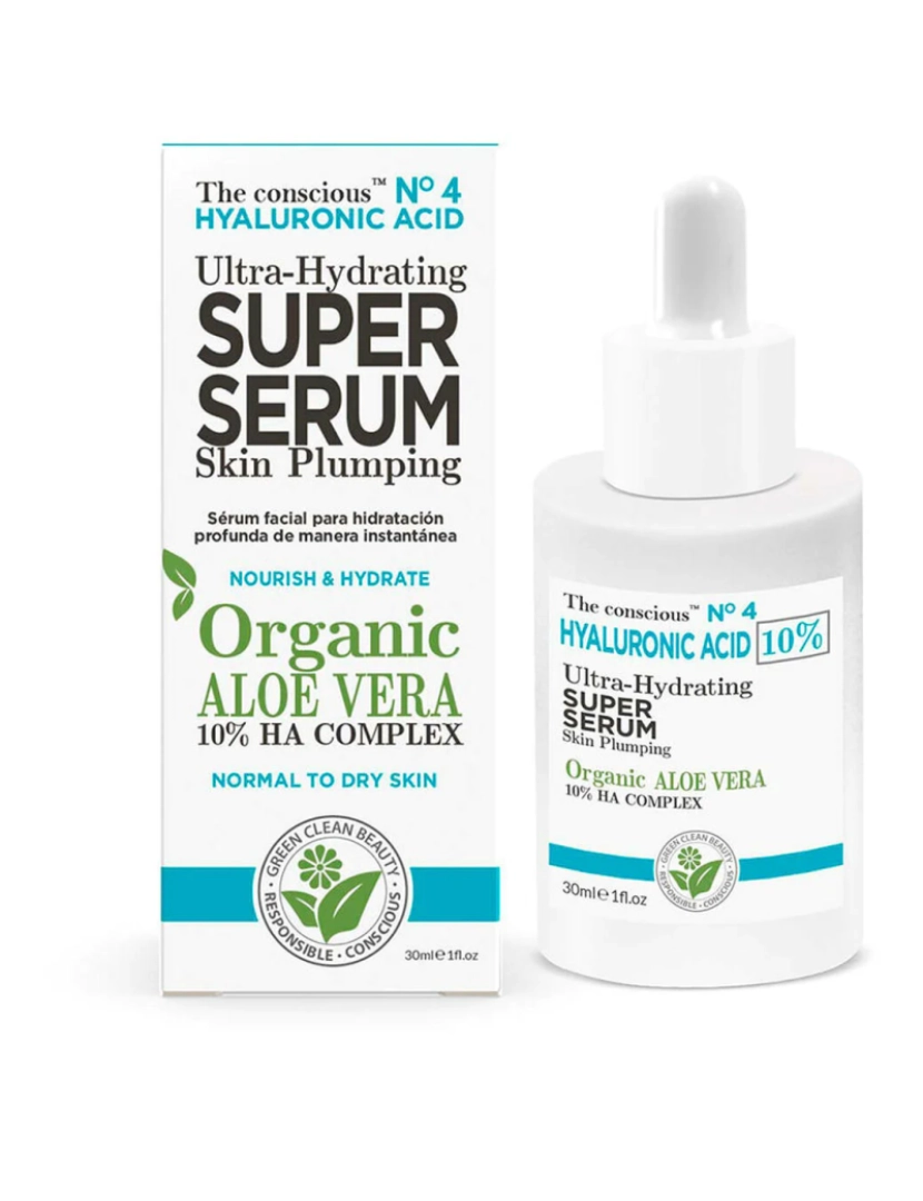 The Conscious - Ácido Hialurónico Ultra-Hydrating Super Serum Organic Aloe Vera 30 Ml