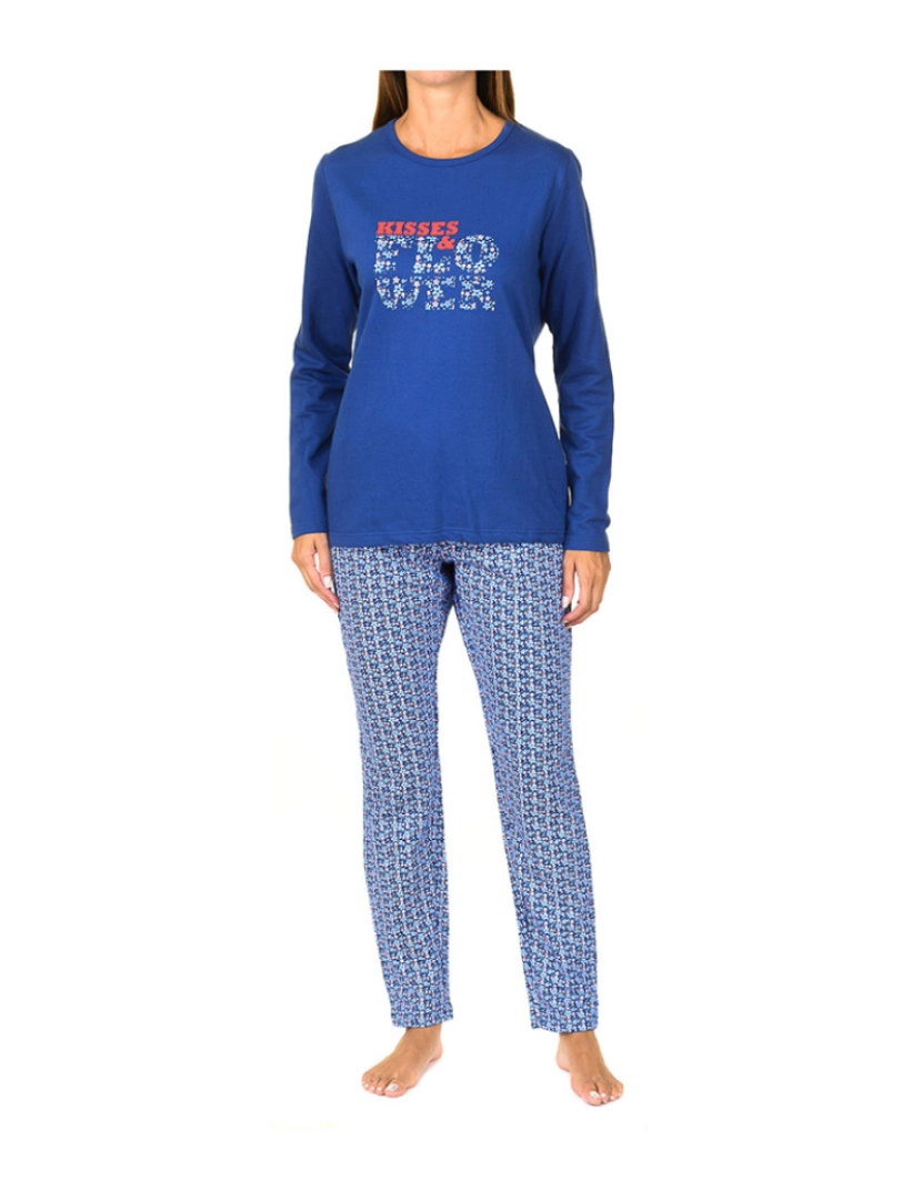 Kisses and Love - Pijama Inverno Flores Senhora Azul Marinho E Flores