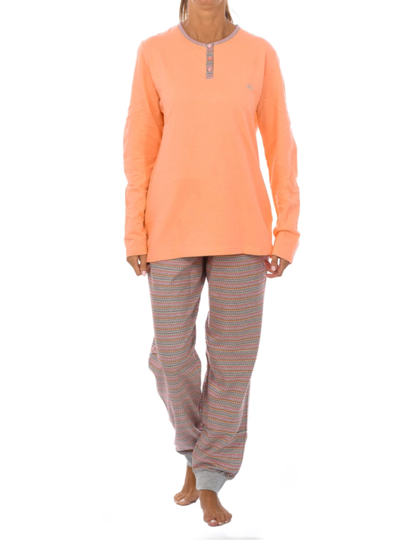 Kisses and Love - Pijama de Inverno Senhora Geometrical Orange Laranja - Cinza