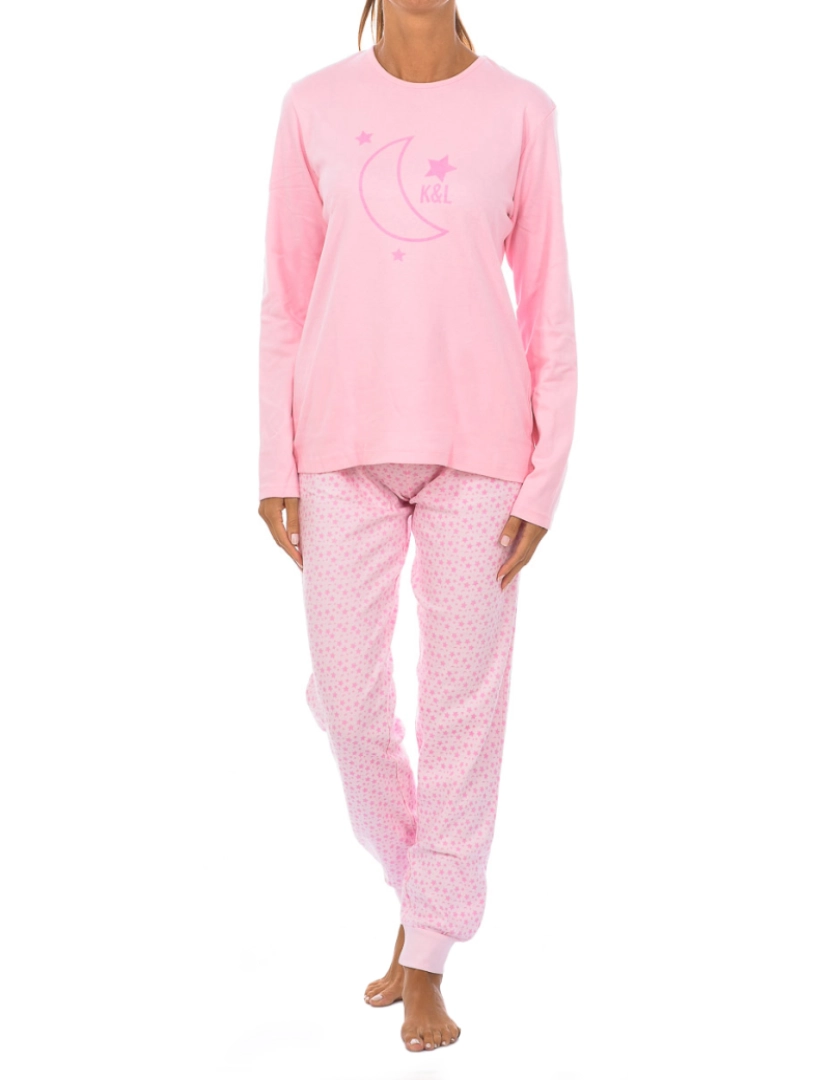 Kisses and Love - Pijama de Inverno Senhora Stars & Moon Rosa - Estampado