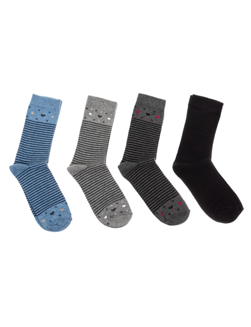 Kisses and Love - Pack 4 Meias Senhora Azul - Preto - Cinza