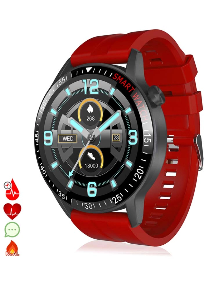 DAM - Smartwatch B30 com Modo Multidesporto Monitor Cardíaco e Tensão Vermelho