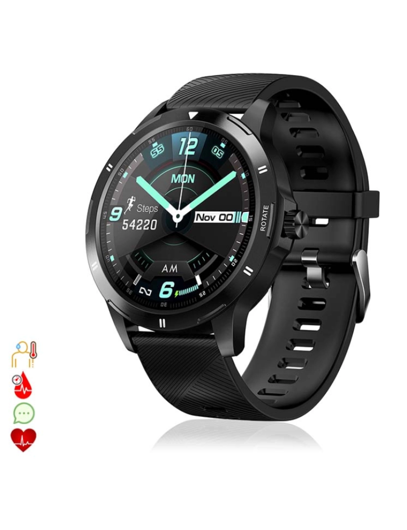DAM - Smartwatch K15 com Temperatura Corporal Modo Multidesporto Monitor Cardíaco e Tensão Preto