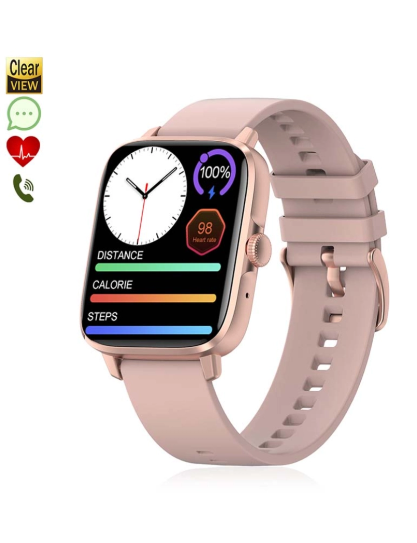 DAM - Smartwatch DT102 ecrã de alta resolução Rosa Dourado