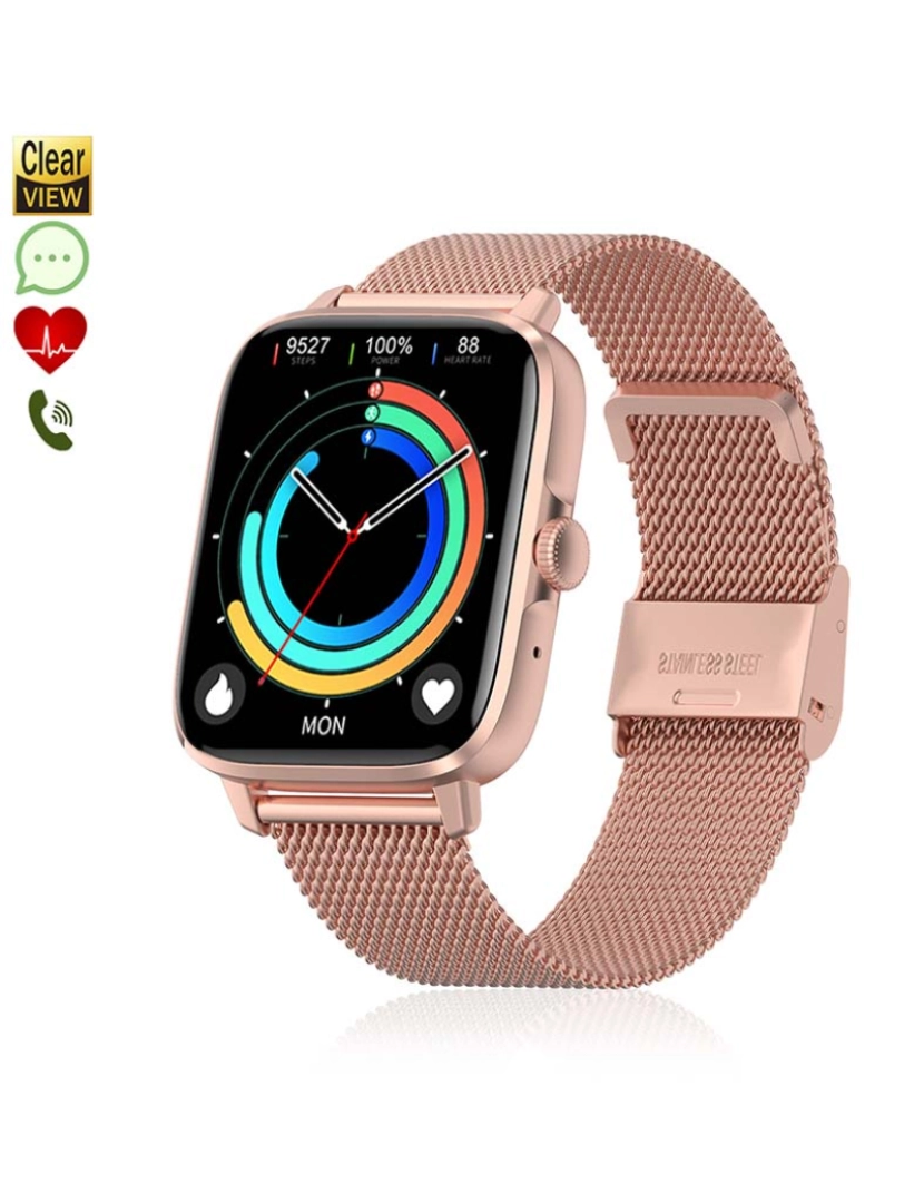 DAM - Smartwatch DT102 com pulseira de aço Rosa Dourado