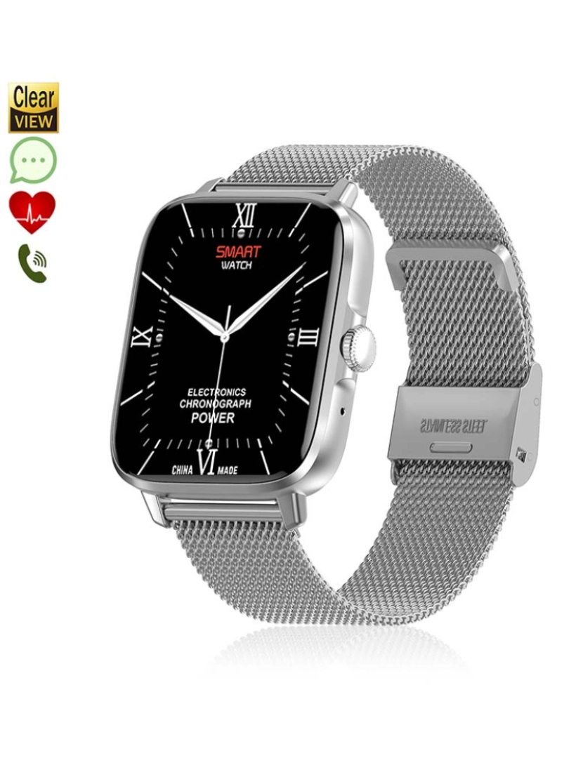 DAM - Smartwatch DT102 com pulseira de aço Prateado