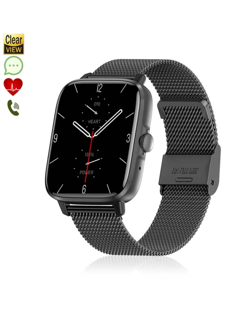DAM - Smartwatch DT102 com pulseira de aço Preto