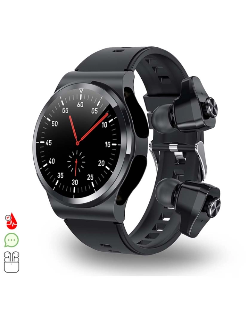 DAM - Smartwatch GT69 com auriculares Bluetooth 5.0 TWS integrados. Preto