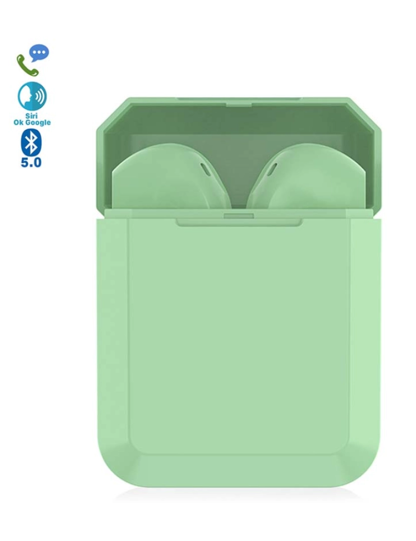 DAM - Auriculares Tws I2 Bluetooth 50 Touch com Base de Carregamento Verde claro