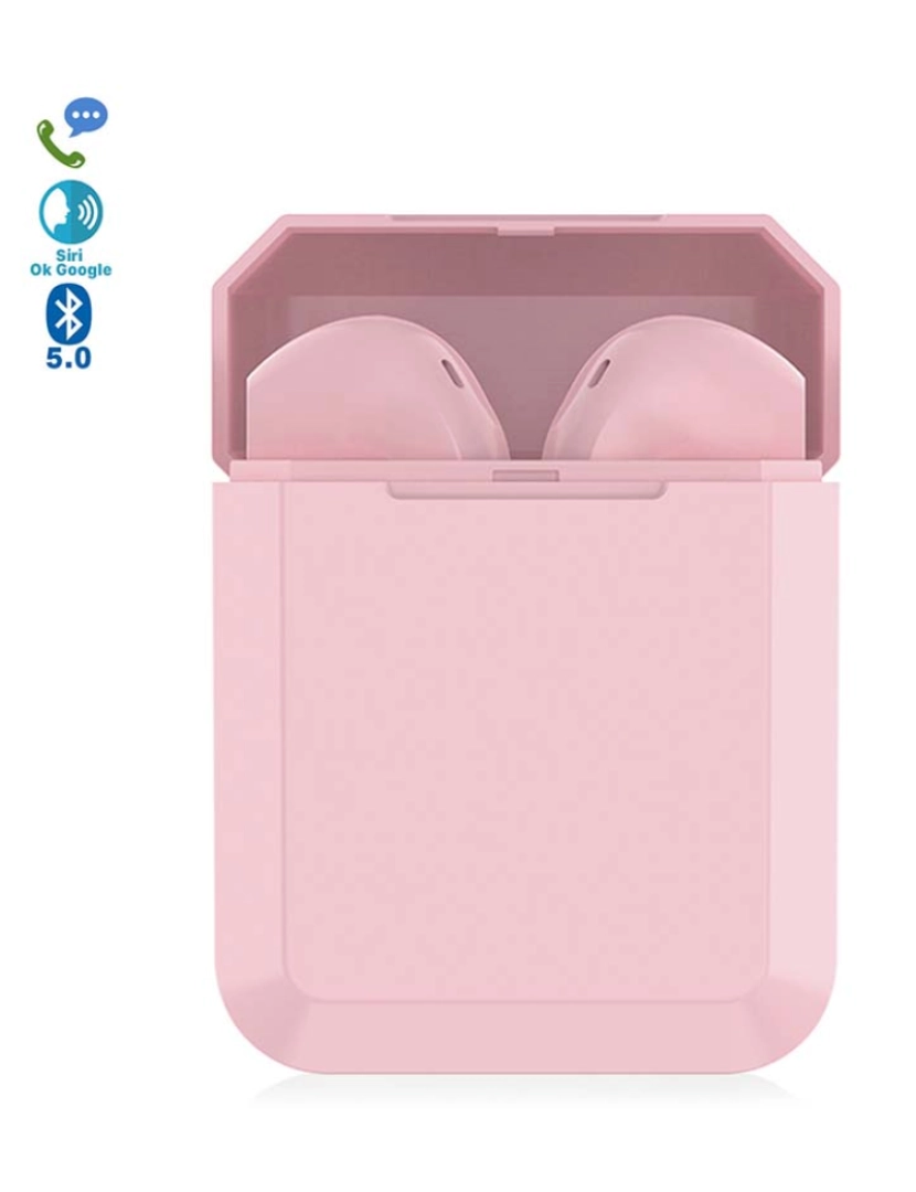 DAM - Auriculares Tws I2 Bluetooth 50 Touch com Base de Carregamento Rosa 