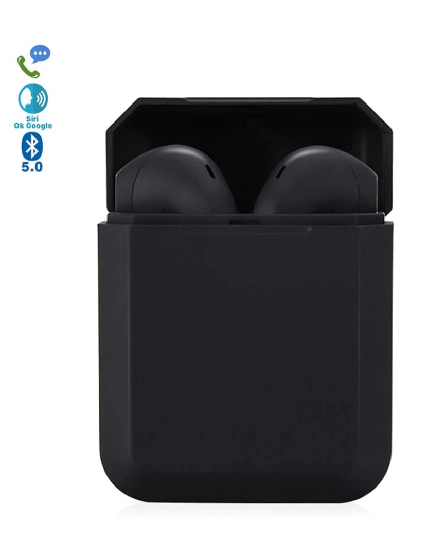 DAM - Auriculares Tws I2 Bluetooth 50 Touch com Base de Carregamento Preto 