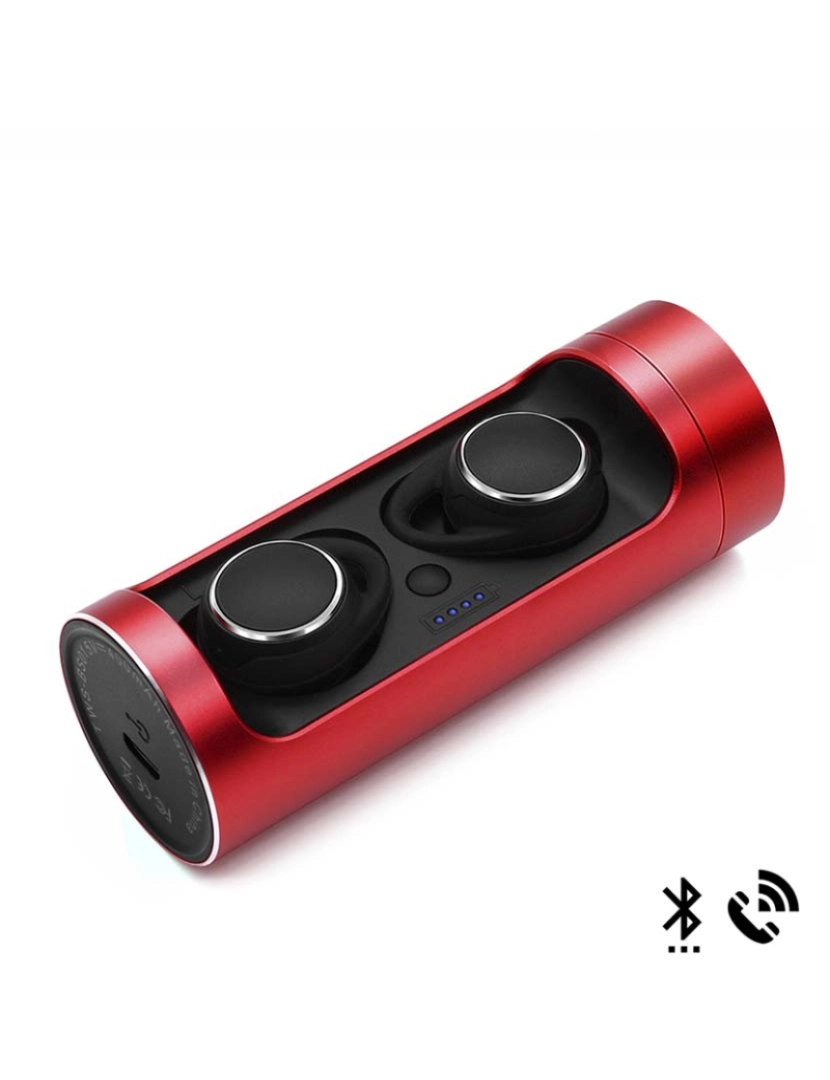 foto 1 de Auriculares Intra-Auriculares Bluetooth Estéreo Bs01 com Base de Carregamento de 450Mah Vermelho