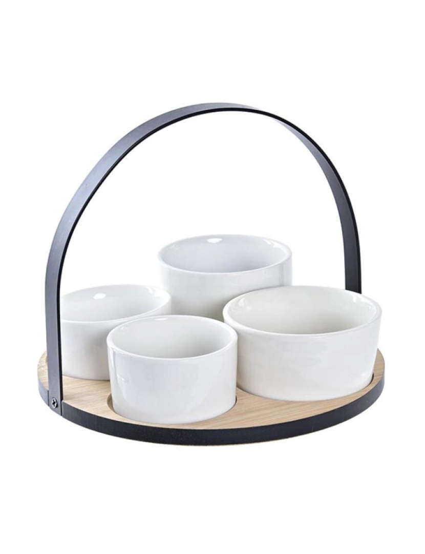 DKD Home - Conjunto para Aperitivos DKD Home Decor Branco/Preto Metal Bambu Grés Loft 5 Peças 20 x 20 x 14 cm