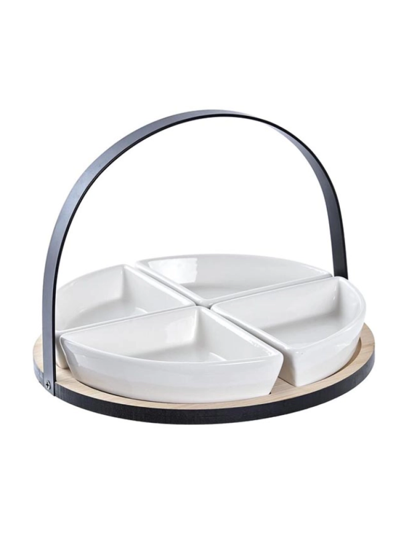 DKD Home - Conjunto para Aperitivos DKD Home Decor Branco/Preto Metal Bambu Grés Loft 4 Peças 21,5 x 21,5 x 14 cm