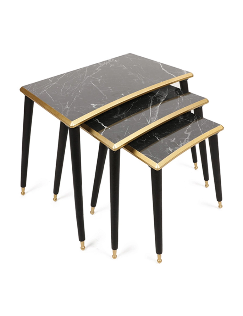 ASR - Conjunto de 3 mesas de apoio Tensio Preto e Dourado