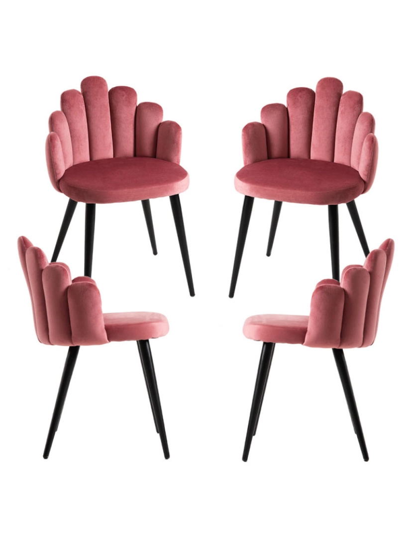 Presentes Miguel - Pack 4 Cadeiras Hand Veludo Pernas Pretas - Rosa