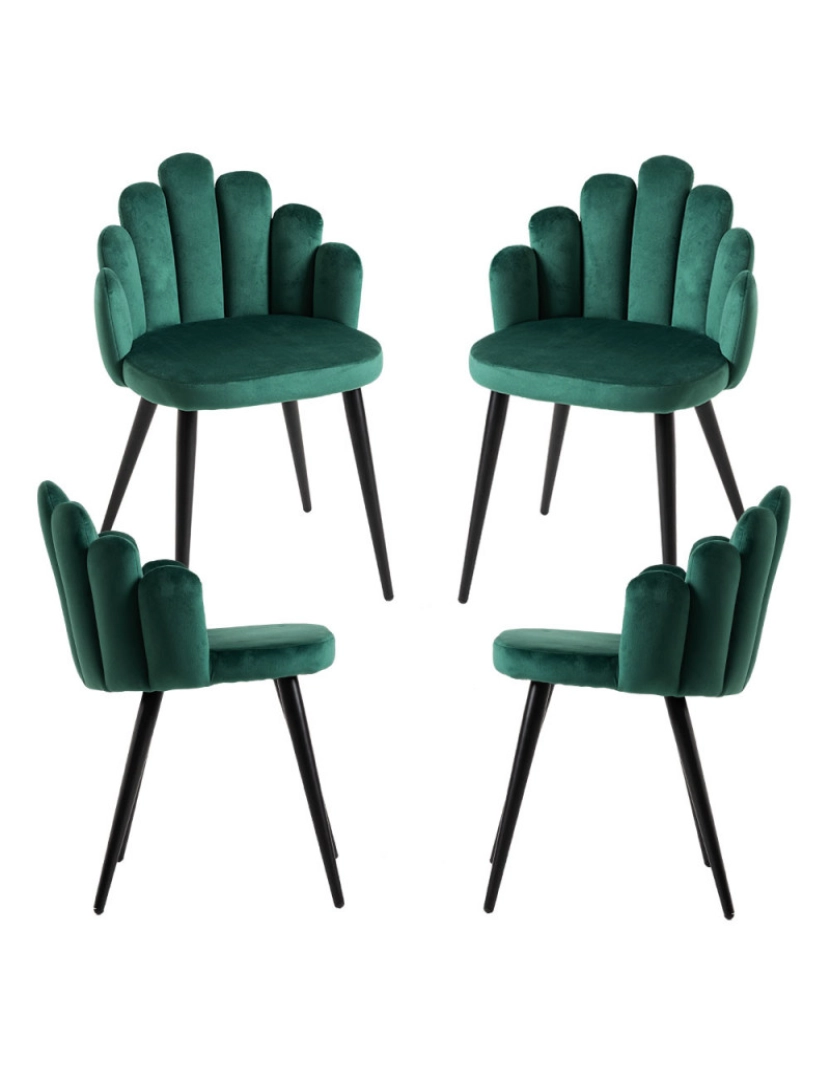 Presentes Miguel - Pack 4 Cadeiras Hand Veludo Pernas Pretas - Verde