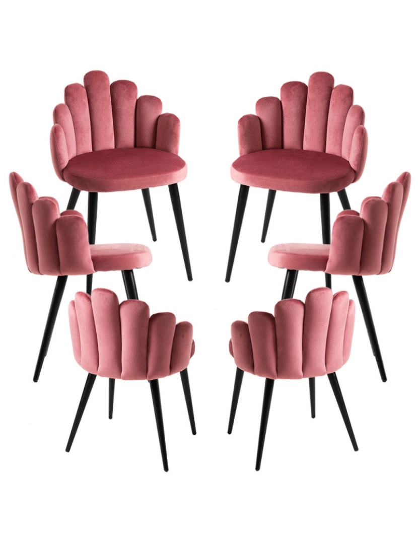 Presentes Miguel - Pack 6 Cadeiras Hand Veludo Pernas Pretas - Rosa