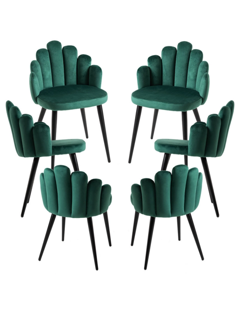 Presentes Miguel - Pack 6 Cadeiras Hand Veludo Pernas Pretas - Verde
