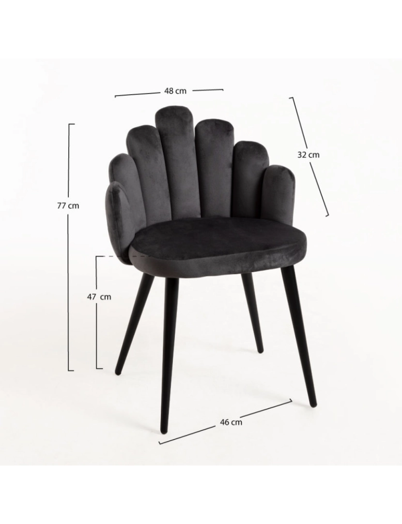 imagem de Cadeira Hand Veludo Pernas Pretas - Cinza escuro2