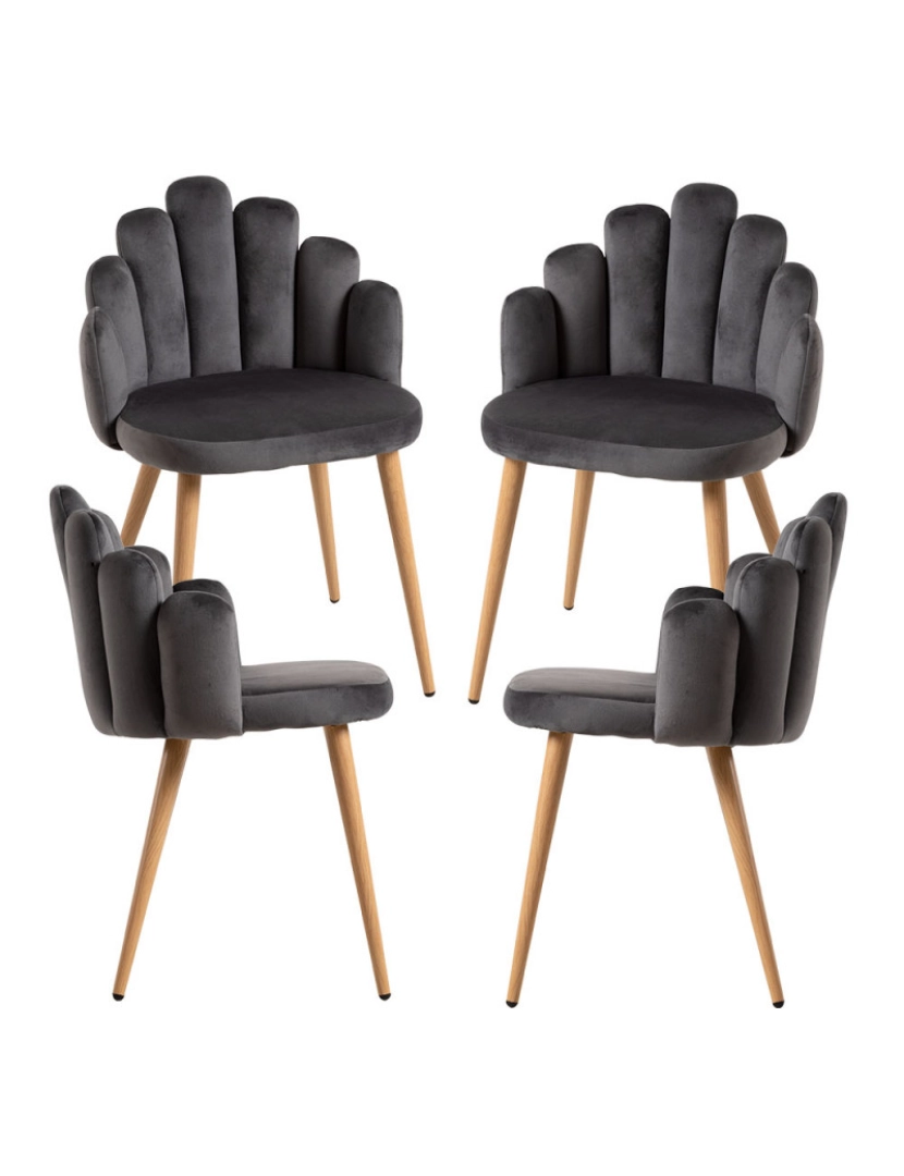 Presentes Miguel - Pack 4 Cadeiras Hand Veludo - Cinza escuro