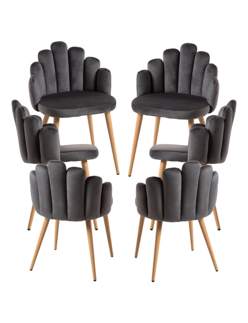 Presentes Miguel - Pack 6 Cadeiras Hand Veludo - Cinza escuro