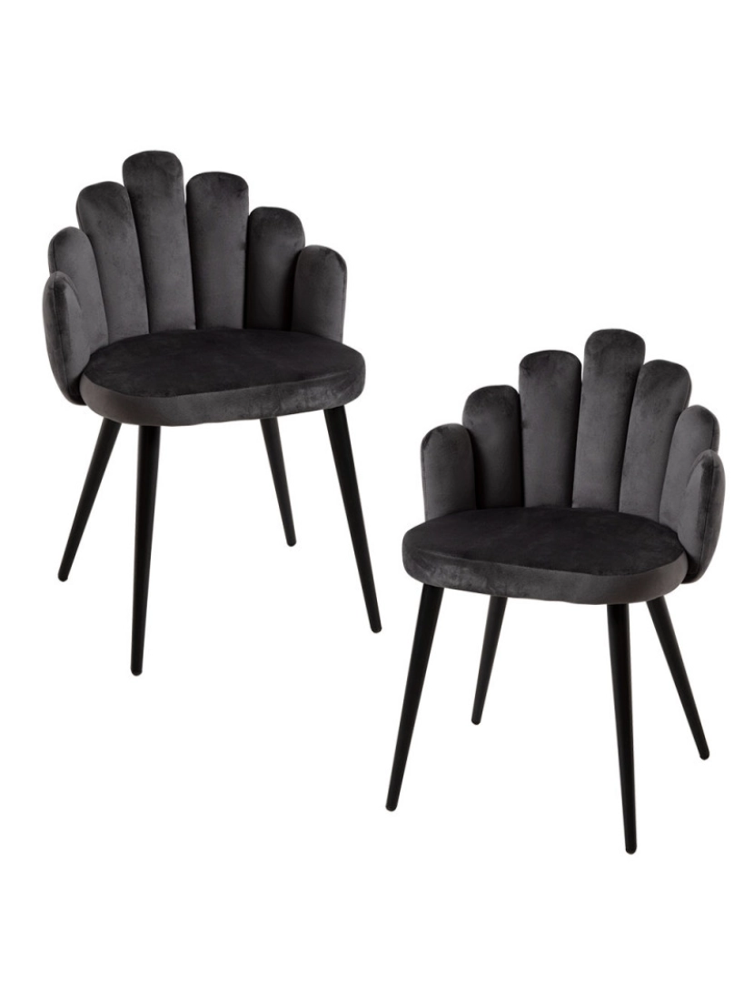 Presentes Miguel - Pack 2 Cadeiras Hand Veludo Pernas Pretas - Cinza escuro