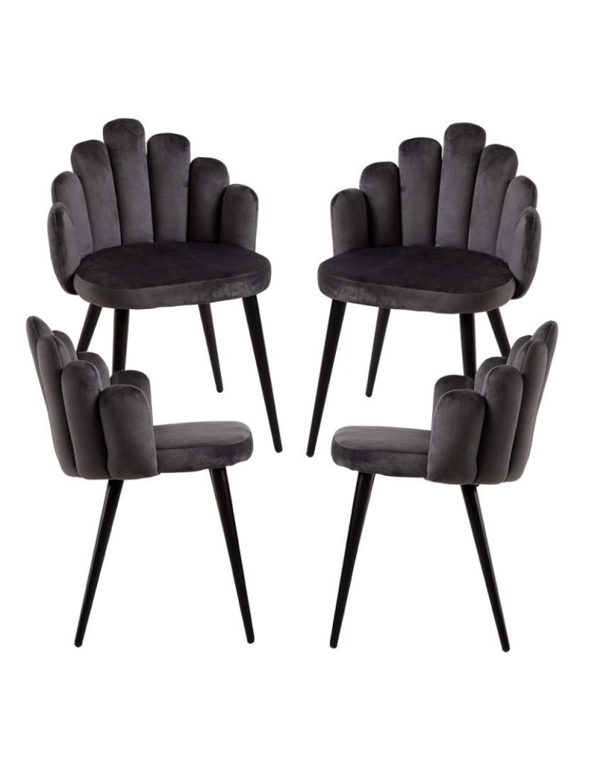 Presentes Miguel - Pack 4 Cadeiras Hand Veludo Pernas Pretas - Cinza escuro