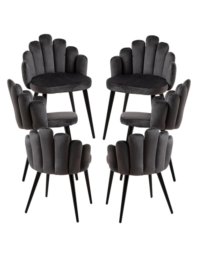 Presentes Miguel - Pack 6 Cadeiras Hand Veludo Pernas Pretas - Cinza escuro