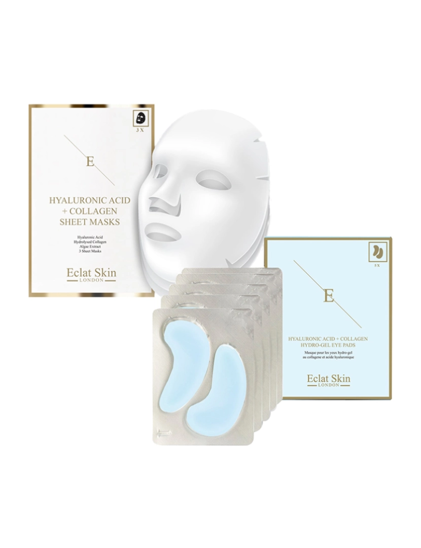 Eclat Skin London - Kit 2pçs Máscara + Almofadas de Olhos Hidrogel Ácido Hialurónico & Colagénio