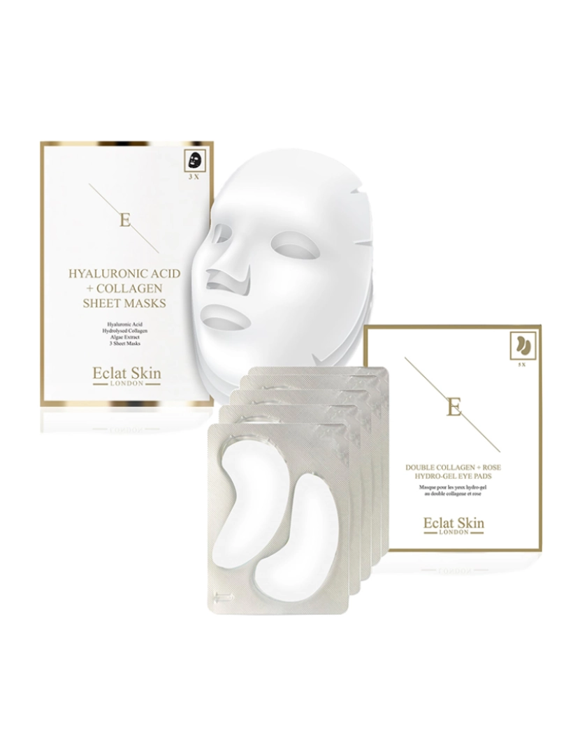 Eclat Skin London - Kit 2pçs Máscara + Almofadas de Olhos Hidrogel Duplo Colagénio & Rosa