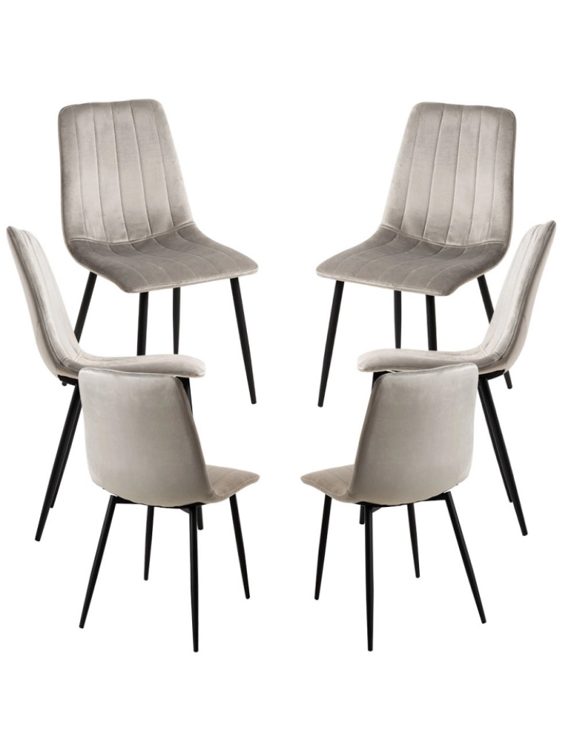 Presentes Miguel - Pack 6 Cadeiras Veludo Liny - Cinza