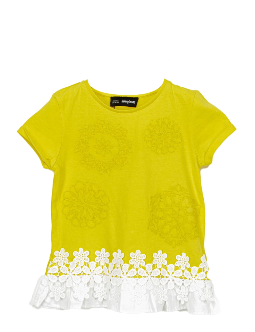 Desigual - Vestido de manga curta Menina Amarelo e Branco